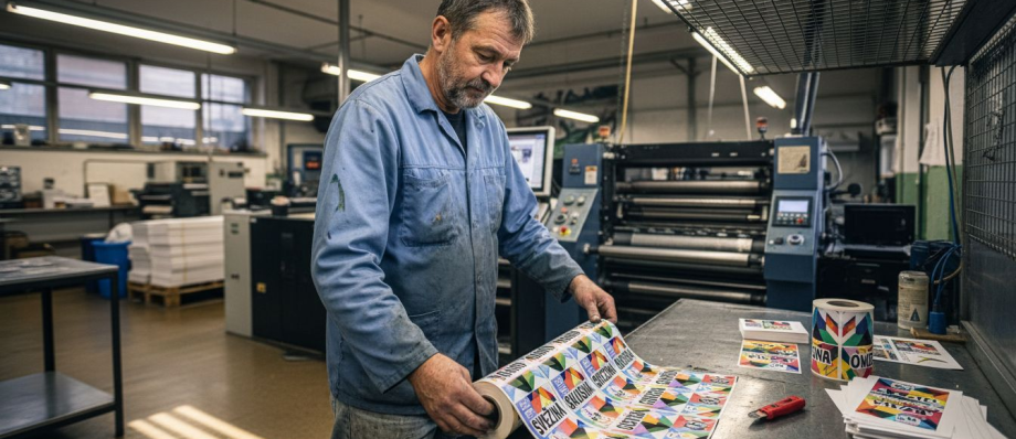 Serviser tiskalnikov preverja kakovost natisnjenih digitalnih etiket.