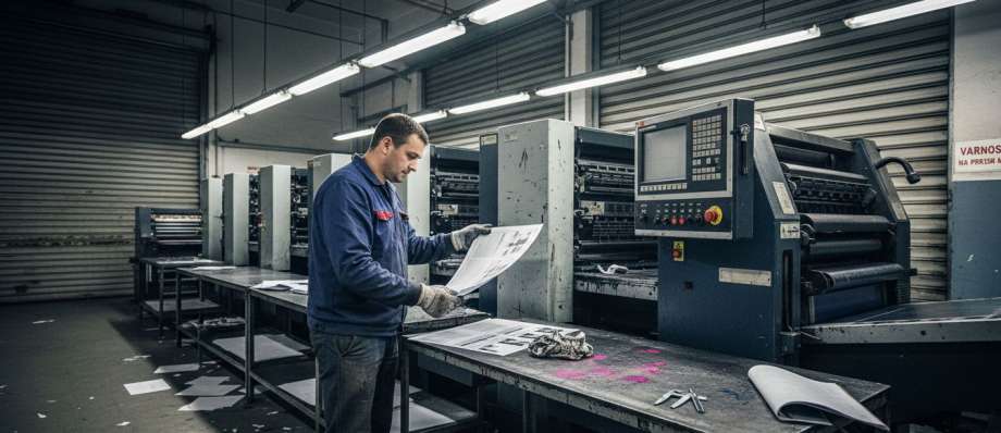 Strojevodja skrbno preverja kakovost končne tiskovine.